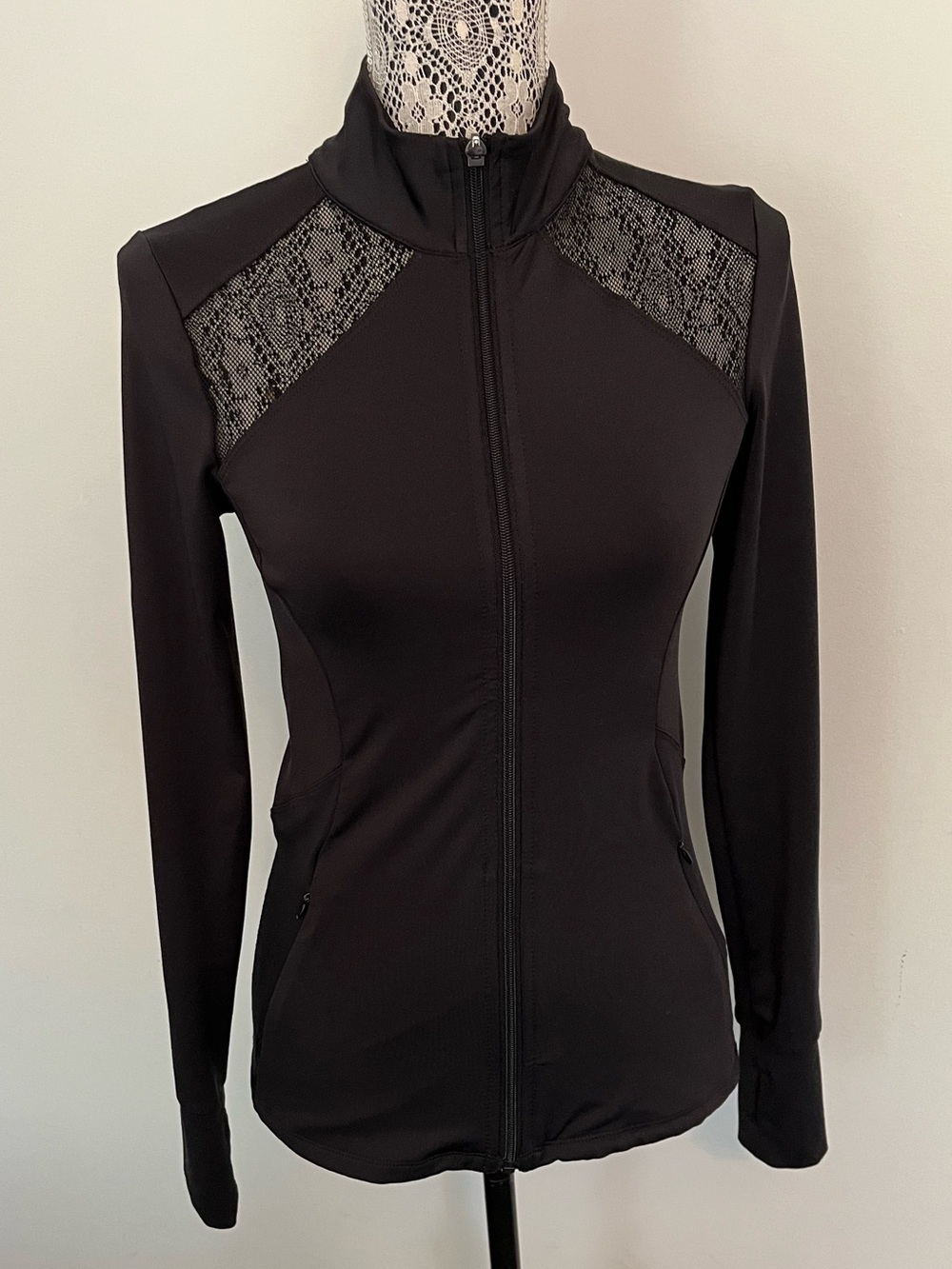 Forever 21 Black Lace-Accent Zip-Up Jacket